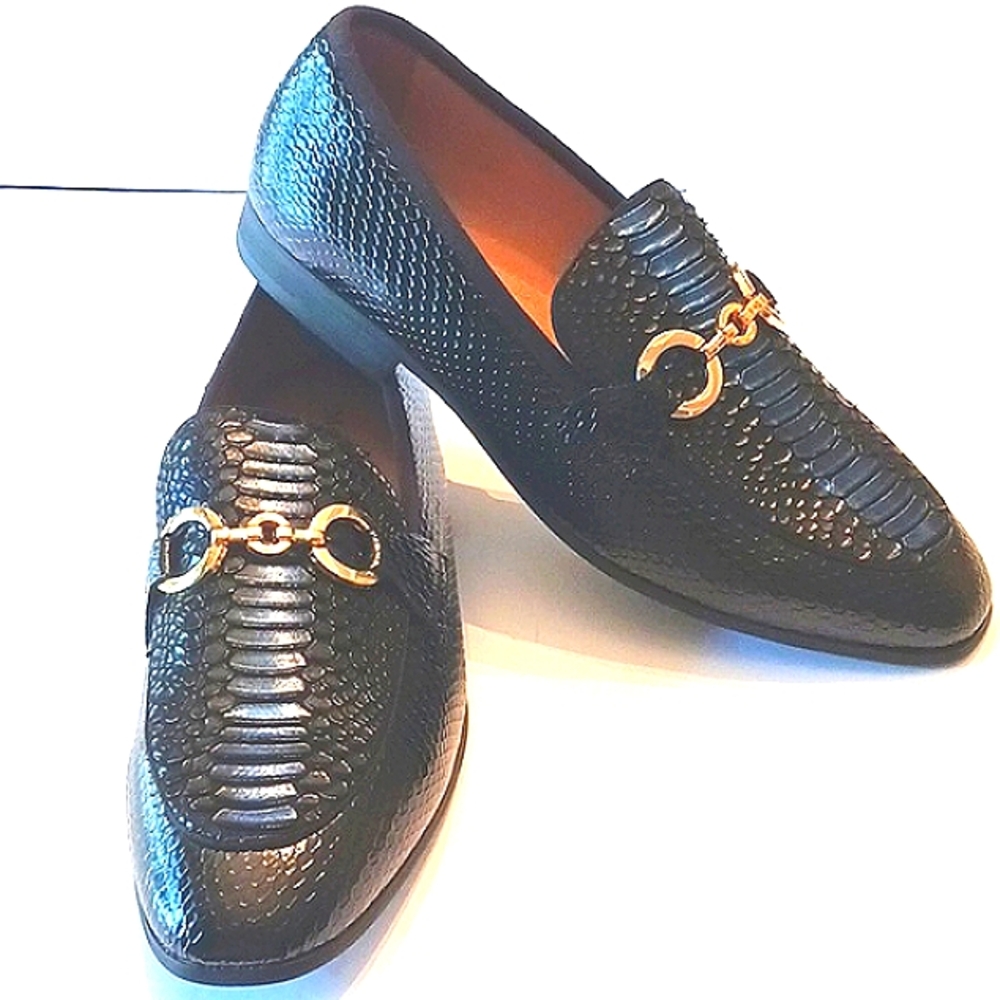 NWOT Meijiana Dress Shoes W/Gold Hardware Black Top Blue Middle Accents Size 9 - Picture 12 of 13